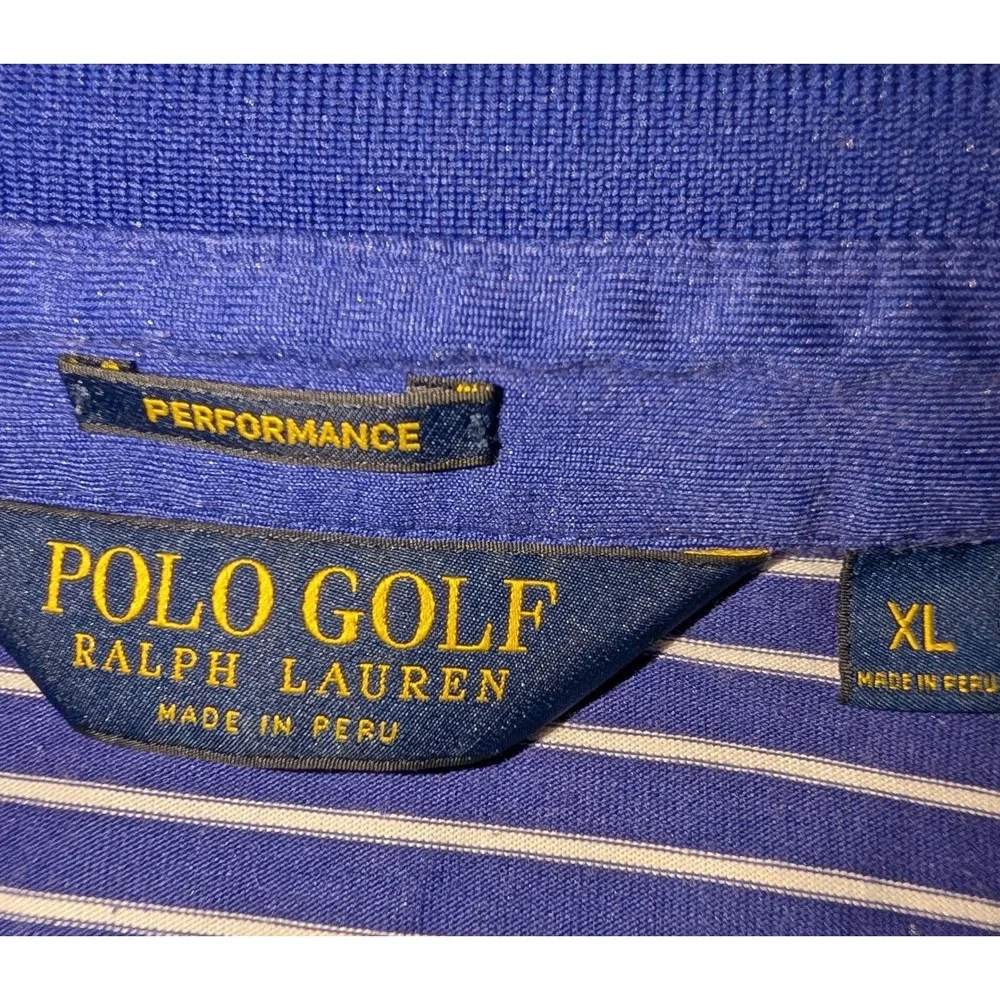 Polo Golf Ralph Lauren Men XL Performance Blue White Stripe Wyndham Championship